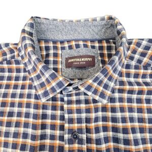 Johnston & Murphy XXL Plaid Flannel Shirt Blue Orange Check Long Sleeve FlipCuff